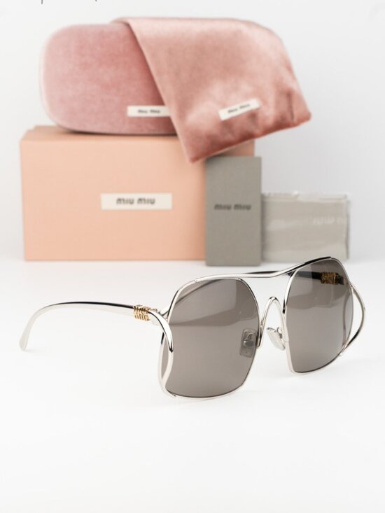Miu Miu Women Sunglasses Silver Grey Pilot MUA55S 1BC80Q NEW AUTHENTIC